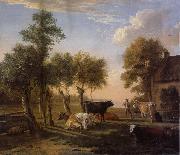 REMBRANDT Harmenszoon van Rijn Cows in the Meadow near a Farm painting
